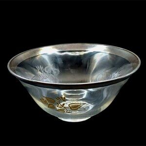 Georges Briard Glass Serving Bowl MCM Silver Damask Hollywood Regency Vintage